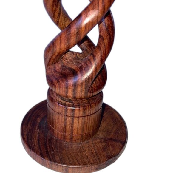 Candlesticks Wood Swirl Spiral Hand Carved 6.5 inches Tall  Set of 2 - Picture 2 of 9